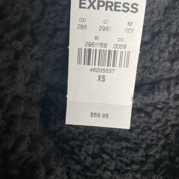 Express Ladies Black Sherpa Zip Up Jacket NWT Size XS - Picture 2 of 2